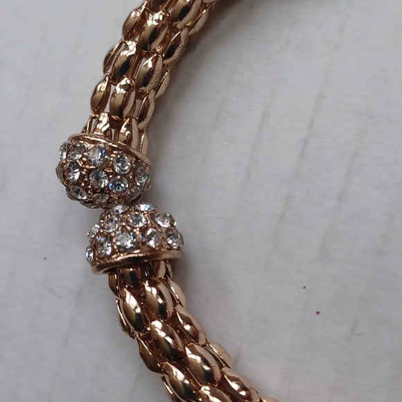 4/$30 Thick Gold Coloured Metallic Bracelet With Rhinestone Detail - Picture 3 of 4